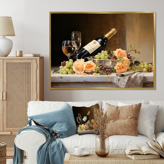 Designart "Celebrating with White Wine I" Food & Beverage Floater Framed Canvas Print