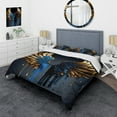 thumbnail image 1 of Designart "Celestial Angel Wings in Blue and Gold III" Contemporary Glam Bedding Covert Set - Wings Angel Blue Fantasy Bed Set With 2 Shams, 1 of 6