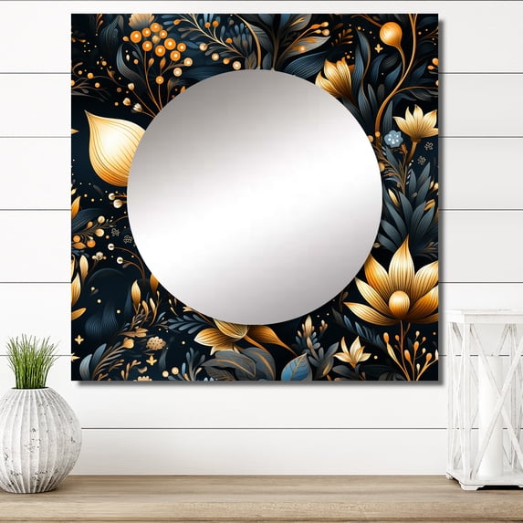Designart "Celestial Azure IV" 0 Square Mirror For Wall Decor - Large Blue Square Printed Wall Mirror Art - Square Bohemian Mirror - Wall Mounted Square Large Mirror