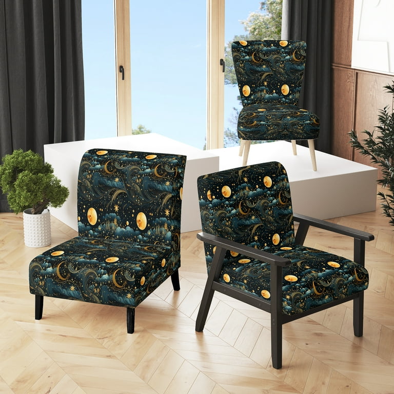 Designart Celestial Azure V Blue Boho Upholstered Accent Chair Bohemian Eclectic Arm Chair For Living Room