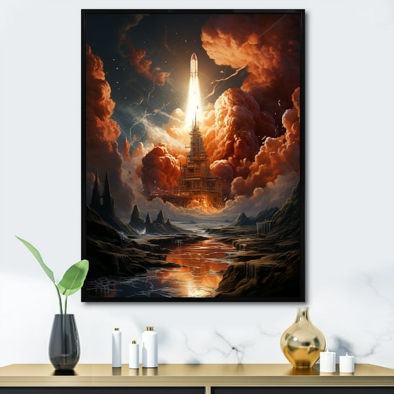 Designart "Celestial Choreography of a Rocketship" Rocketship Floater Framed Canvas Print