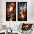 thumbnail image 1 of Designart "Celestial Choreography of a Rocketship" Rocketship Framed Wall Art Set Of 2 - Orange Transportation Gallery Wall Frame Set For Home Decor, 1 of 7