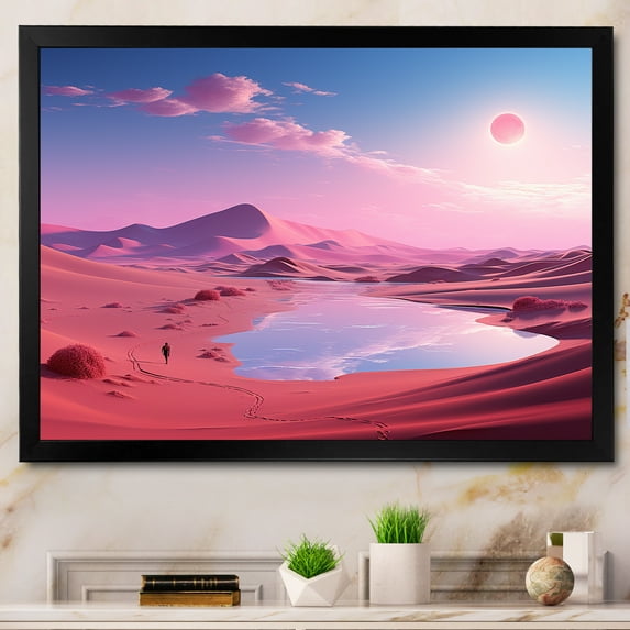 Designart "Celestial Dreamscape Roseate Sky II" Landscapes Framed Wall Art Decor - Global Purple Desert Bedroom Framed Canvas Wall Art