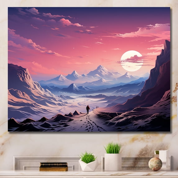 Designart "Celestial Dreamscape Space Desert Vistas II" Astronomy & Space Wall Art - Modern Pink Space Landscapes Entryway Wall Art