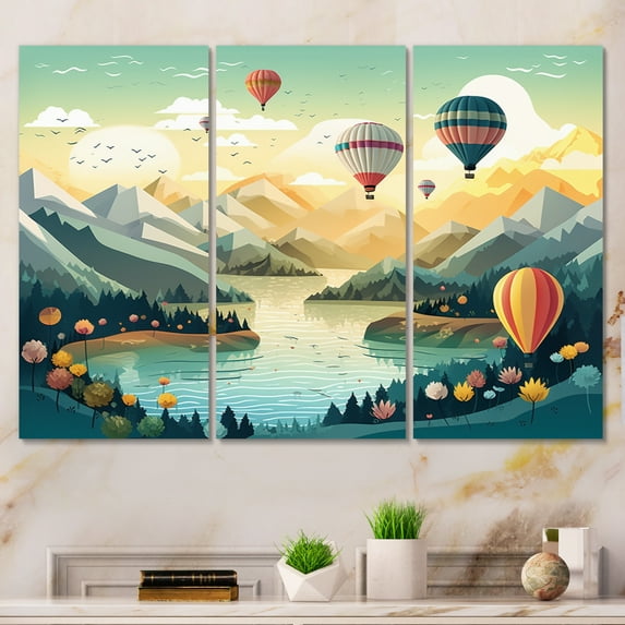 Designart "Celestial Journeys Balloon Beyond Clouds" Transportation Metal Wall Art Set