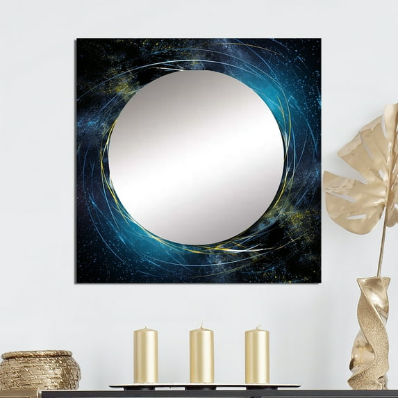 Designart "Celestial Luminescence Encircling A Dark Singularity IV" Space Square Mirror For Wall Decor - Large Blue Square Mirror Printed Wall Decor - Modern Square Living Room Mirror
