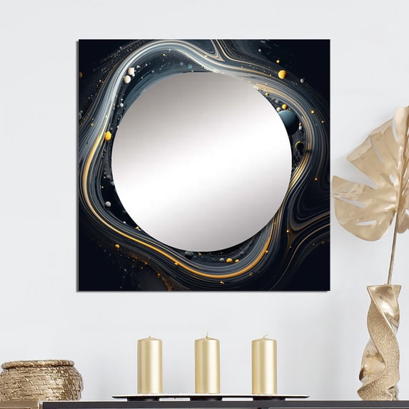 Designart "Celestial Luminescence Encircling A Dark Singularity" Space Square Mirror For Wall Decor - Large Blue Square Mirror Printed Wall Decor - Modern Square Living Room Mirror