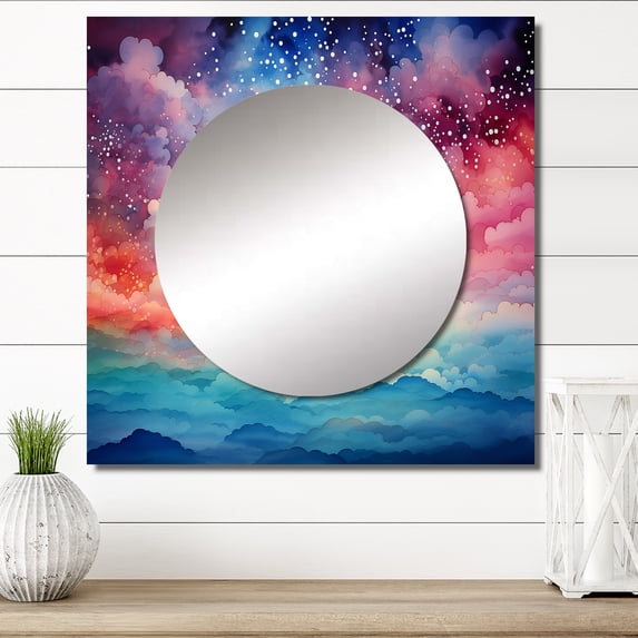 Designart "Celestial Mirage Colorful Sky Photo III" Landscapes Square Mirror For Wall Decor - Large Multi-Color Square Mirror Printed Wall Decor - Traditional Square Living Room Mirror