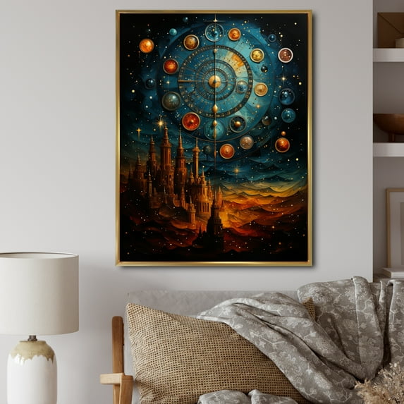 Designart "Celestial Pattern Zodiacal Array" Astrology Floater Framed Canvas Print