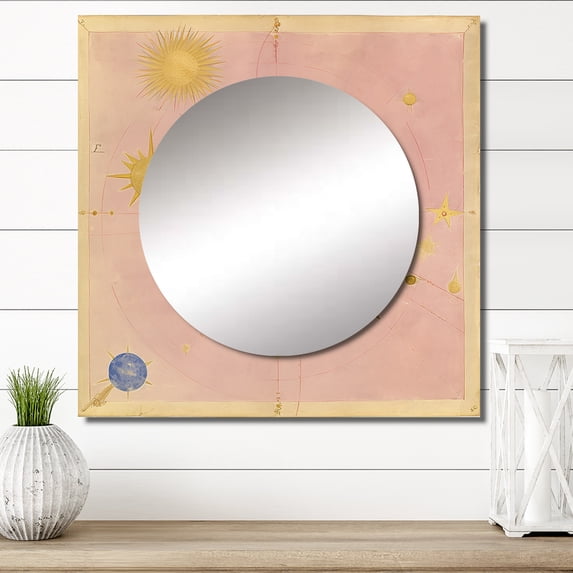 Designart "Celestial Plan Vintage Cosmos Artwork" Abstract Spirals Square Mirror Wall Decor Transitional - Large Gold Square Bathroom Mirror - Square Printed Wall Mirror Art