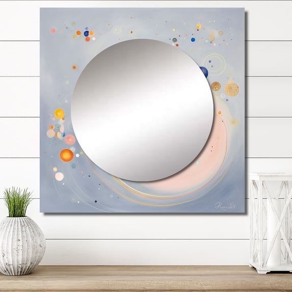 Designart "Celestial Plan Vintage Cosmos Artwork II" Abstract Spirals Gold Large Square Mirror - Square Bedroom Mirror Printed Wall Decor - Transitional Square Printed Wall Mirror Art
