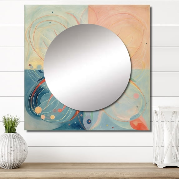 Designart "Celestial Revival Vintage Spiritual Artwork VI" Abstract Painting Square Mirror For Wall Decor - Large Pink Square Mirror Printed Wall Decor - Modern Square Living Room Mirror