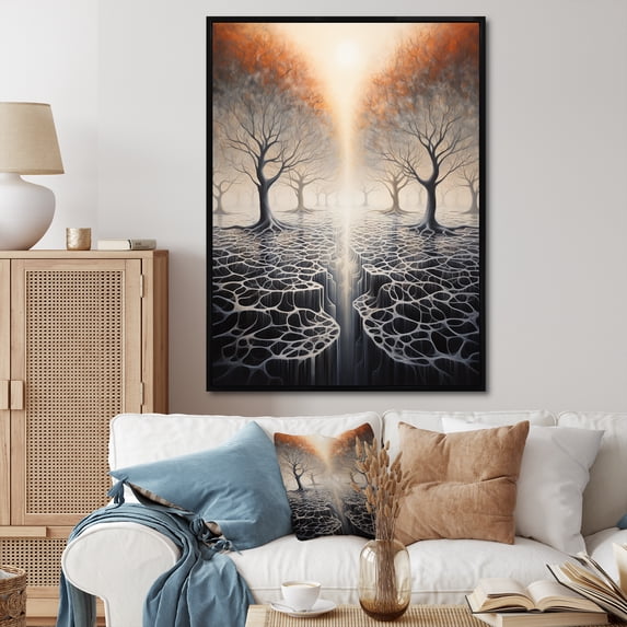 Designart "Celestial Roots Of A Surreal Tree I" Surrealism Floater Framed Wall Decor