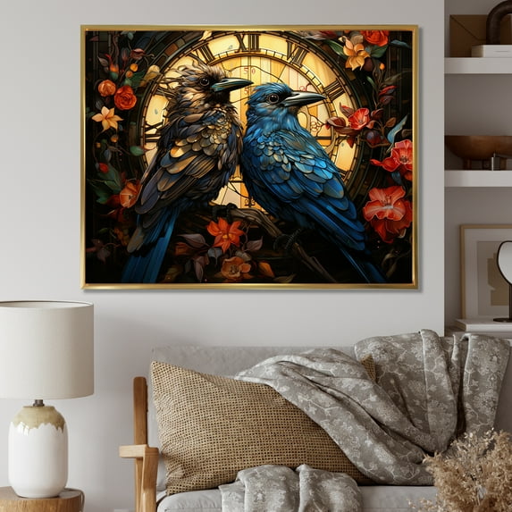 Designart "Celestial Rulers Among Crows IV" Animals Floater Framed Wall Art Living Room