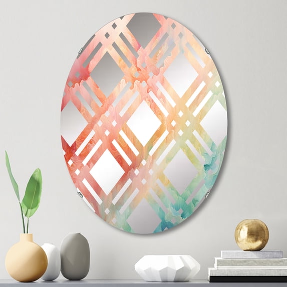 Designart "Celestial Spectrum Fantasy" Rainbow Plaid Round Wall Mirror - Landscapes Oval Printed Decorative Mirror - Multiple Color Options