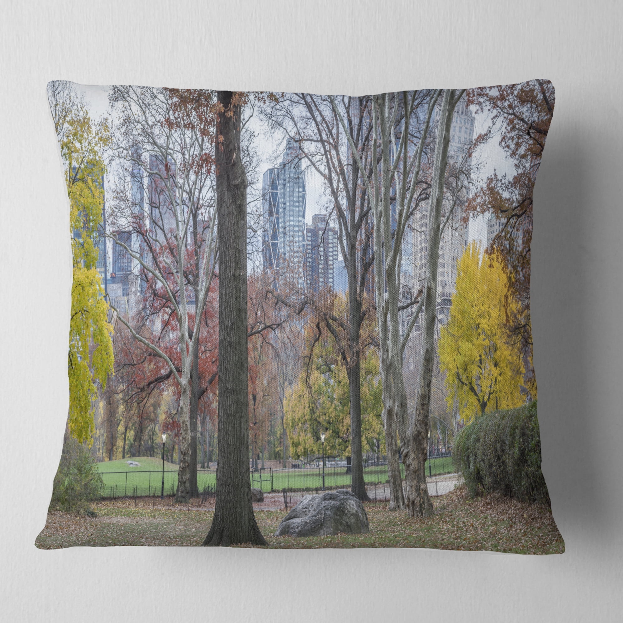 Designart Central Park New York City in Autumn - Landscape Printed Throw Pillow - 18x18