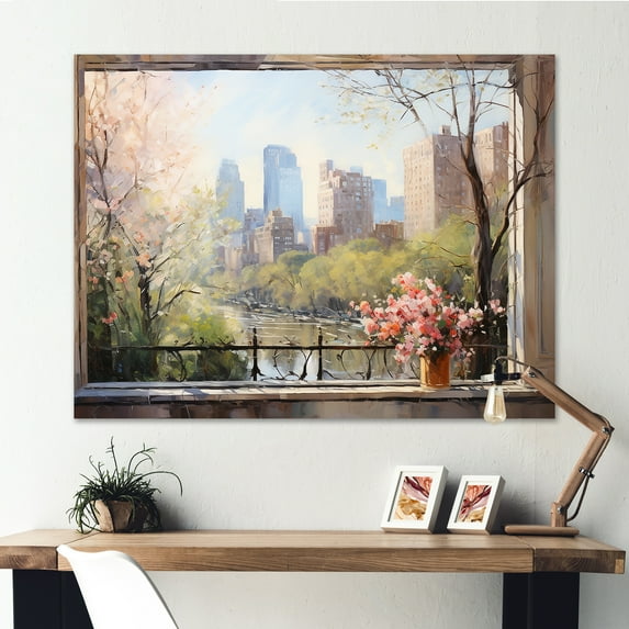 Designart "Central Park Views New York's Green Heart III" Cityscapes Wall Art - Industrial Green New York City Living Room Canvas Art