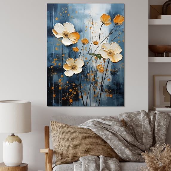 Designart "Cerulean And Snow Buttercups Mosaic I" Buttercups Canvas Art Print