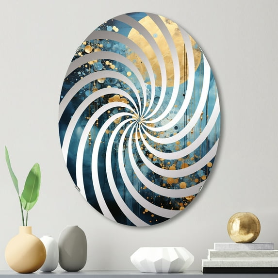 Designart "Cerulean Cycle Dreams: Moon in Blue and Gold III" Moon Vortex Round Wall Mirror - Fantasy Oval Printed Decorative Mirror - Multiple Color Options