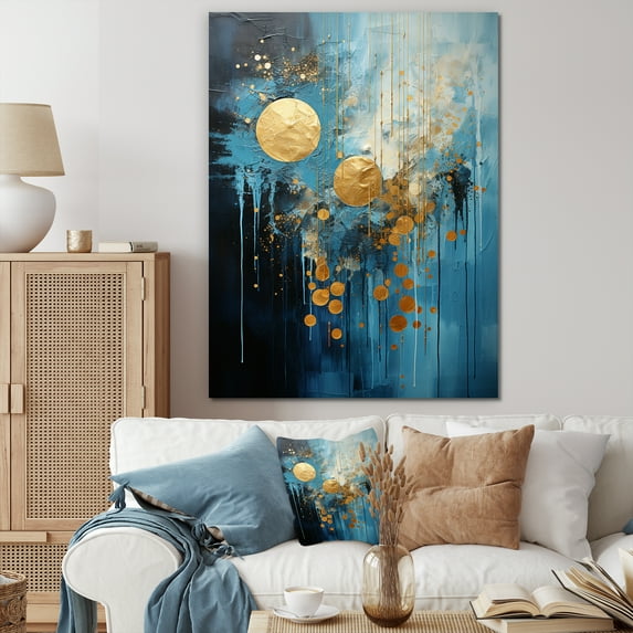 Designart "Cerulean Cycle Dreams: Moon In Blue And Gold II" Moon Canvas Prints