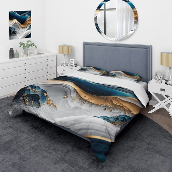 Designart "Cerulean Waves in Geode II" Abstract Bedding Covert Set - Modern Blue Bed Set With 2 Shams