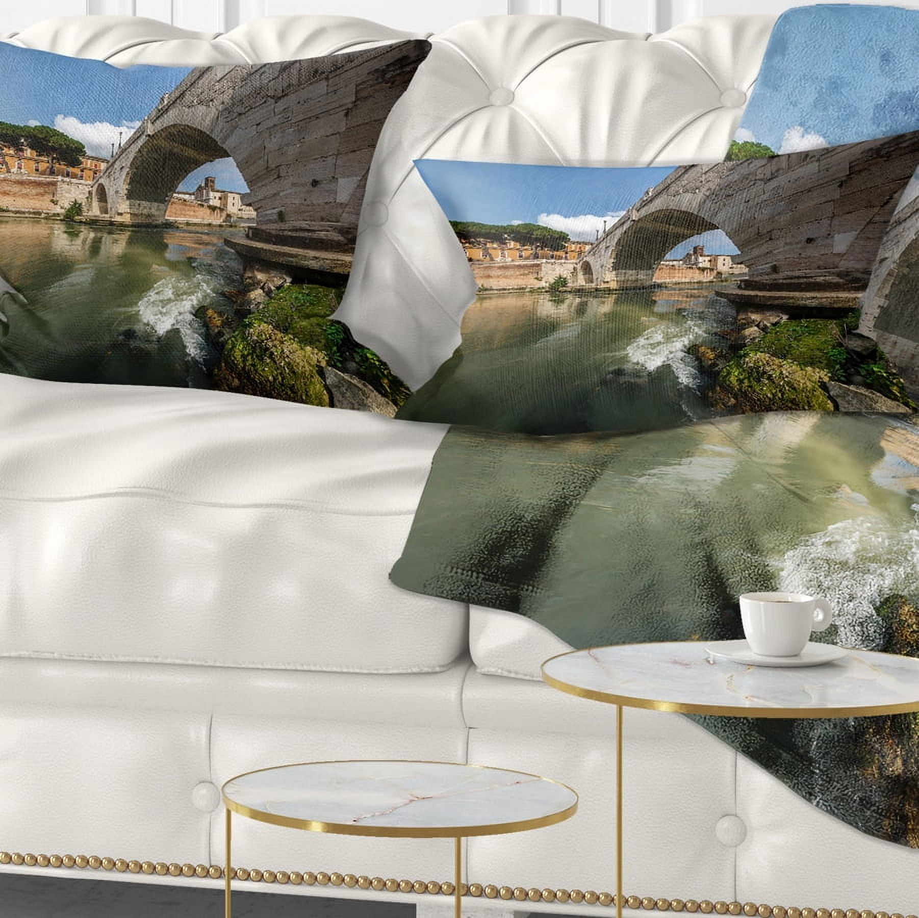 Designart Cestius Bridge Over Tiber River - Landscape Printed Throw Pillow - 12x20