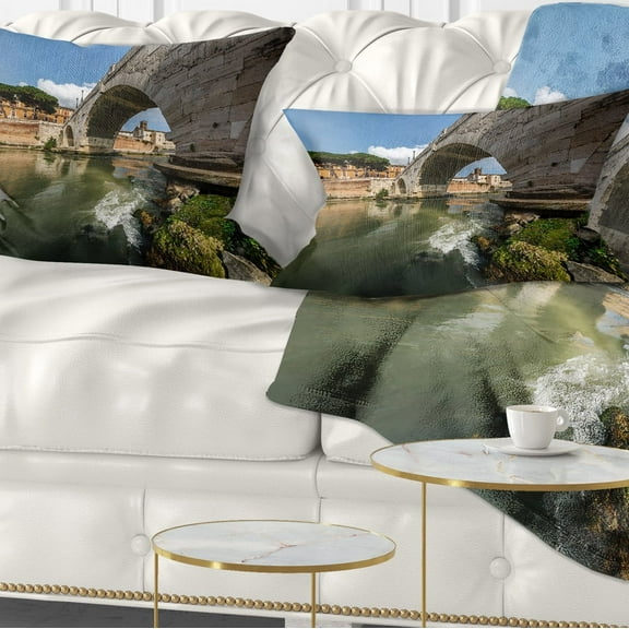 Designart Cestius Bridge Over Tiber River - Landscape Printed Throw Pillow - 12x20