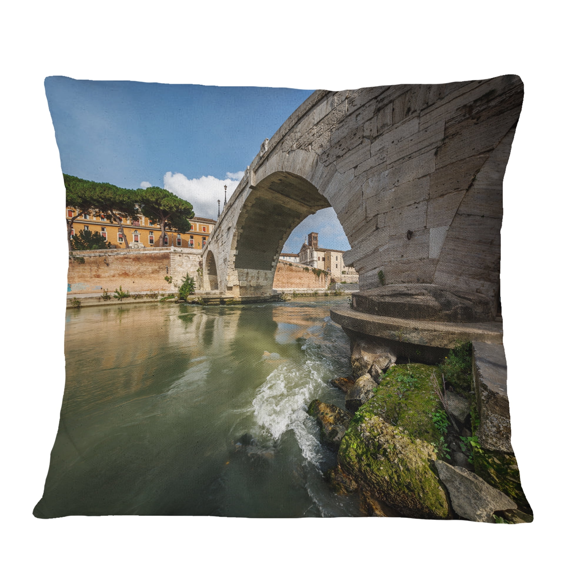 Designart Cestius Bridge Over Tiber River - Landscape Printed Throw Pillow - 16x16