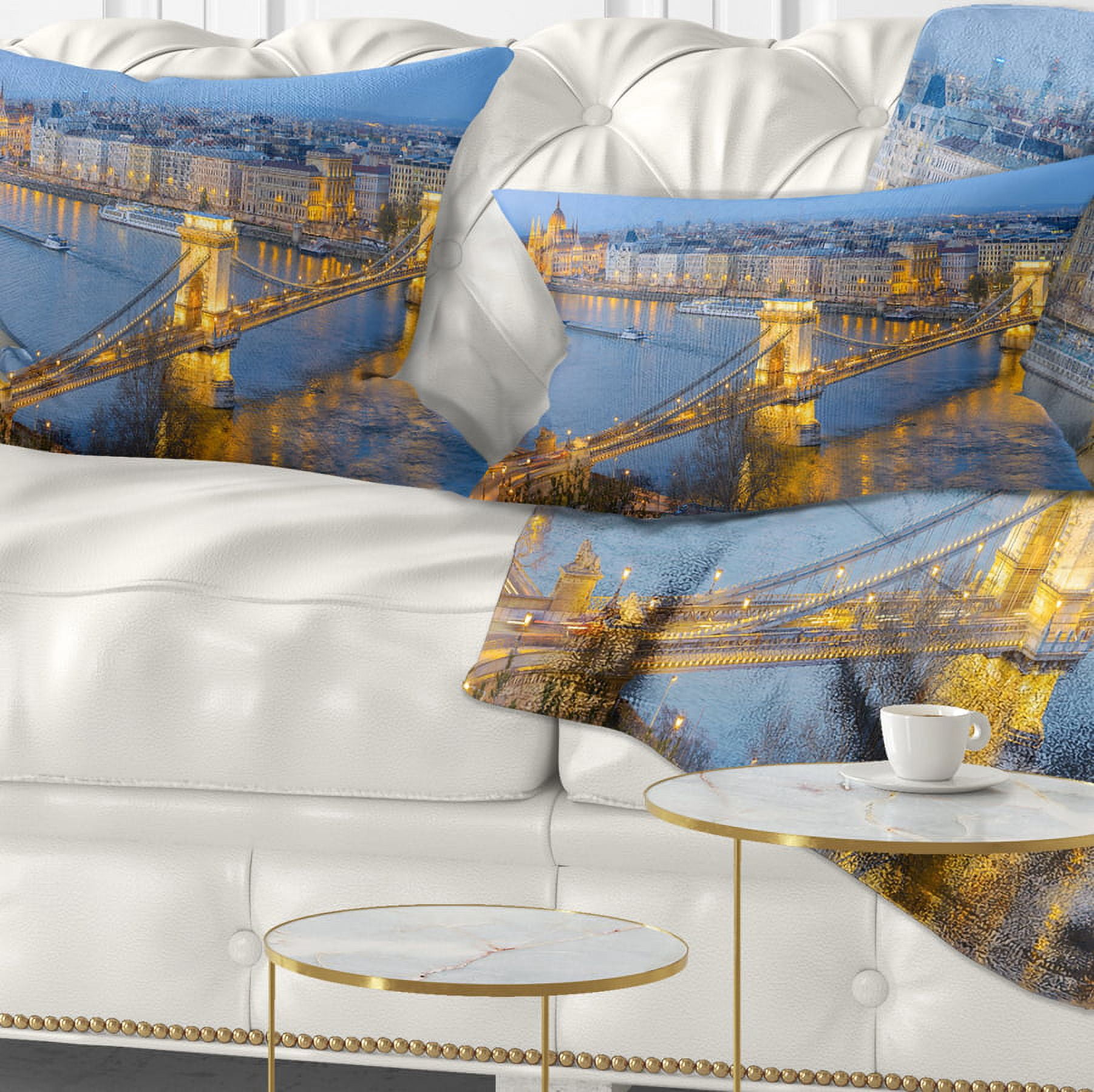 Designart Chain Building and Parliament in Budapest - Cityscape Throw Pillow - 12x20