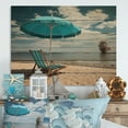 thumbnail image 1 of Designart "Chair Monochrome Blue Beach art painting II" Nautical & Beach Print on Natural Pine Wood, 1 of 5
