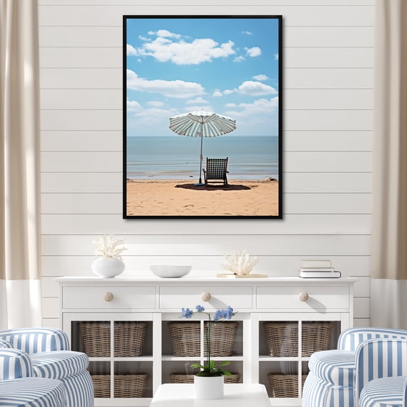 Designart "Chair Reverie Beach Photo" Nautical & Beach Floater Framed Wall Art Print