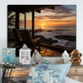 thumbnail image 1 of Designart "Chairs Sunset Beach Photo" Nautical & Beach Metal Wall Art, 1 of 5