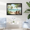 thumbnail image 1 of Designart "Chairs by the Beach in Island Serenity" Coastal Framed Wall Art Decor - Coastal Green Coastal Tropical Entryway Framed Wall Art, 1 of 6