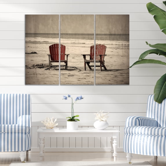 Designart "Chairs with Ocean Views II" Coastal Metal Wall Decor Set
