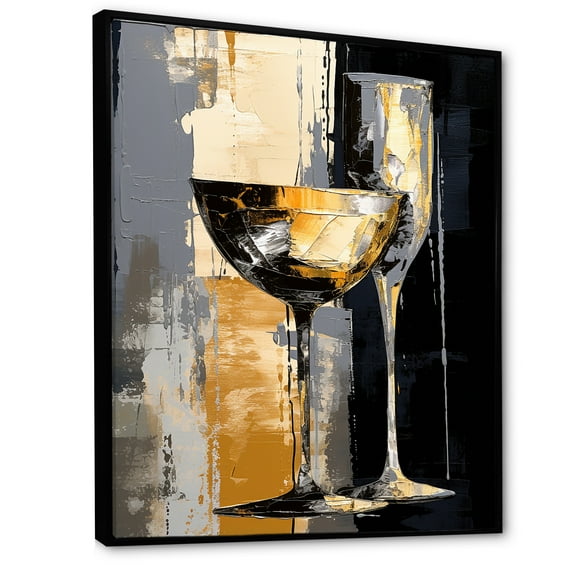 Designart "Champagne And Glass Montage" Champagne Floater Framed Wall Art Prints
