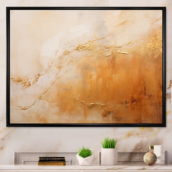 Designart "Champagne Hues Vineyard Liquid Artistry I" Abstract Shapes Floater Framed Wall Art Prints
