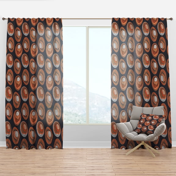 Designart 'Champignons Pattern On Black' Modern & Contemporary Curtain Panel
