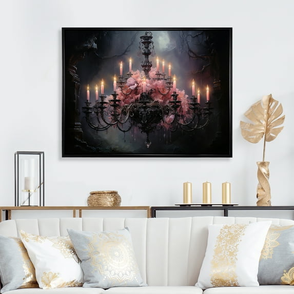 Designart "Chandelier Shadows II" Chandelier Floater Framed Wall Art Living Room