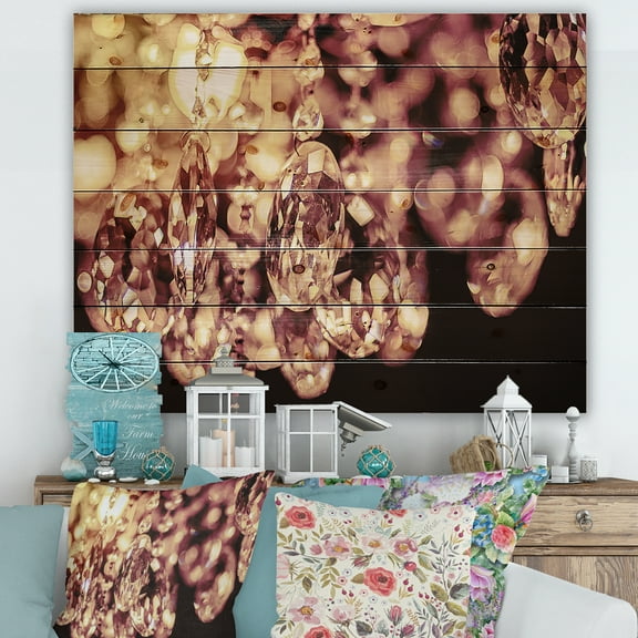 Designart 'Chandelier With Chrystak Hanging' Modern Print on Natural Pine Wood