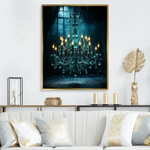 Designart "Chandelier beautyful Illumination" Glam Floater Framed Wall Art Living Room