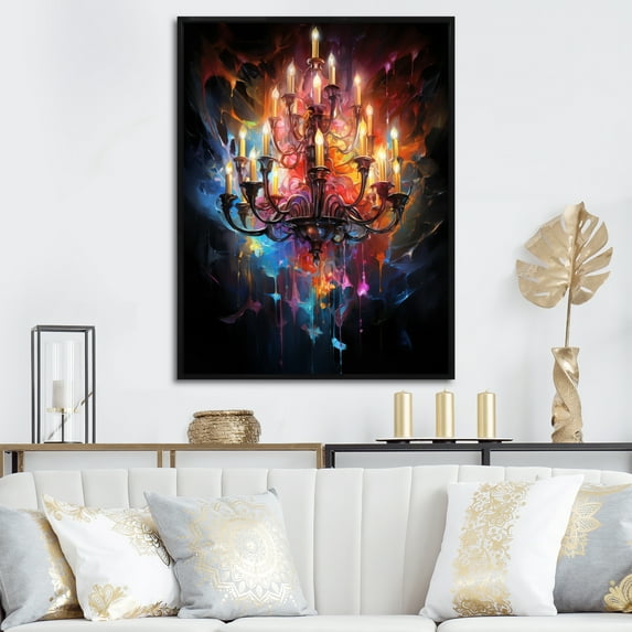 Designart "Chandelier euphony In Chaos II" Glam Floater Framed Canvas Print