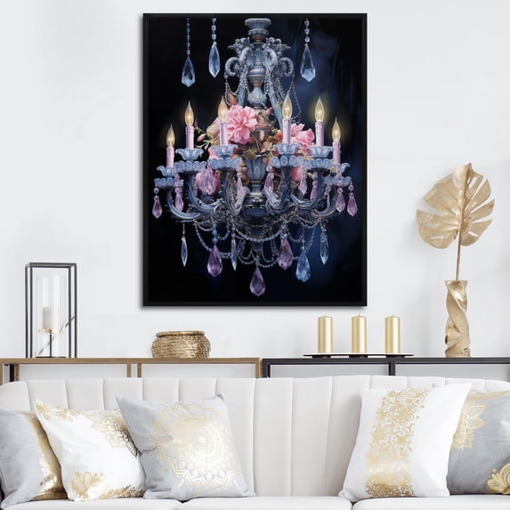 Designart "Chandelier euphony In Contrasts II" Glam Floater Framed Wall Art Print