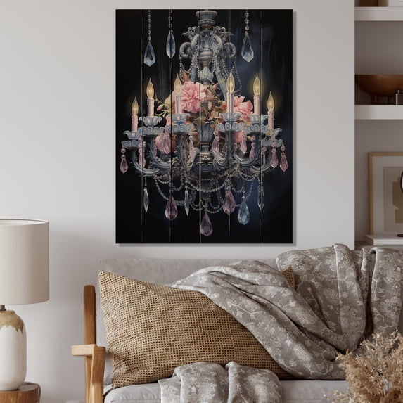 Designart "Chandelier euphony In Contrasts II" Glam Print on Natural Pine Wood