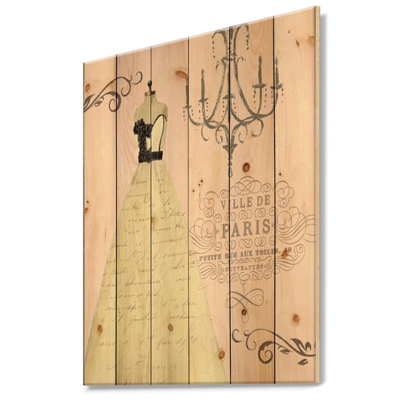 Designart 'Chandeliers French Couture II' Fashion Print on Natural Pine Wood