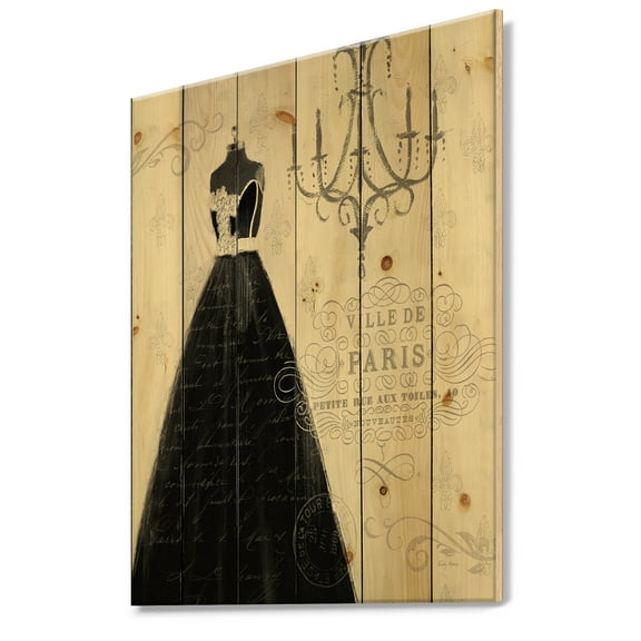 Designart 'Chandeliers French Couture IV' Fashion Print on Natural Pine Wood