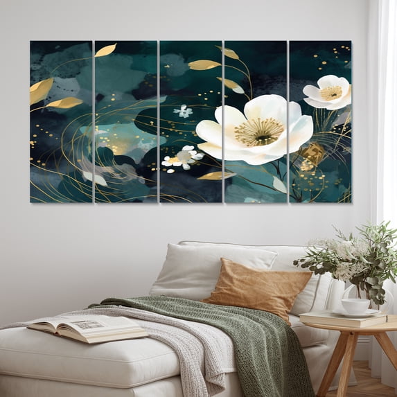 Designart "Chaotic Beauty in White and Teal Plants I" Floral Metal Wall Decor Set