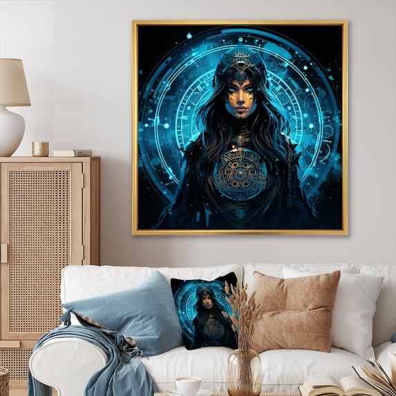 Designart "Charcoal Art of Enchanting Witches II" Abstract Framed Wall Art - Black Witches Hallway Framed Wall Art Decor