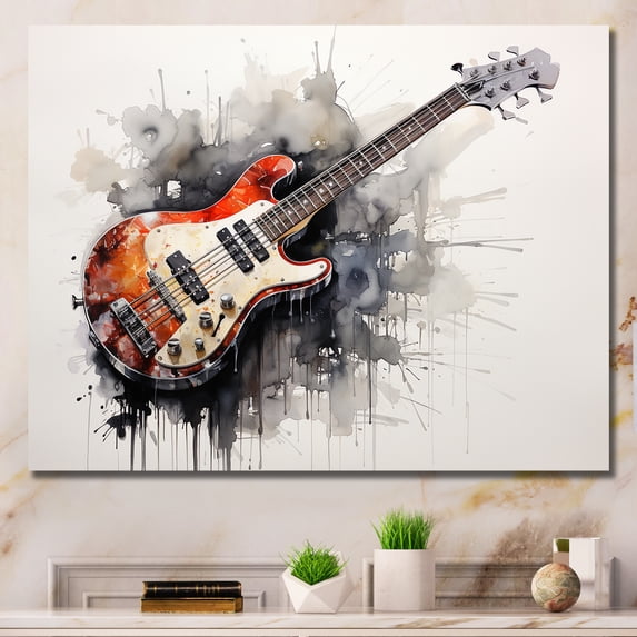 Designart "Charcoal Guitar Vibrations Shades of Brown I" Entertainment Wall Art - Vintage Brown Music Living Room Canvas Art