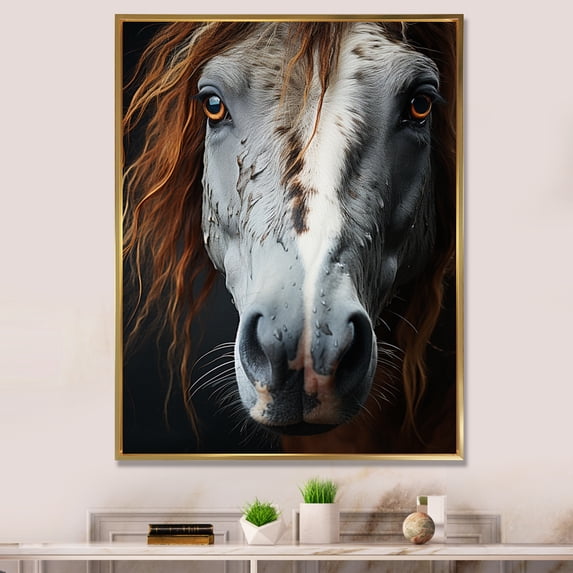 Designart "Charcoal Umber Equine Peace" Animals Floater Framed Canvas Wall Art