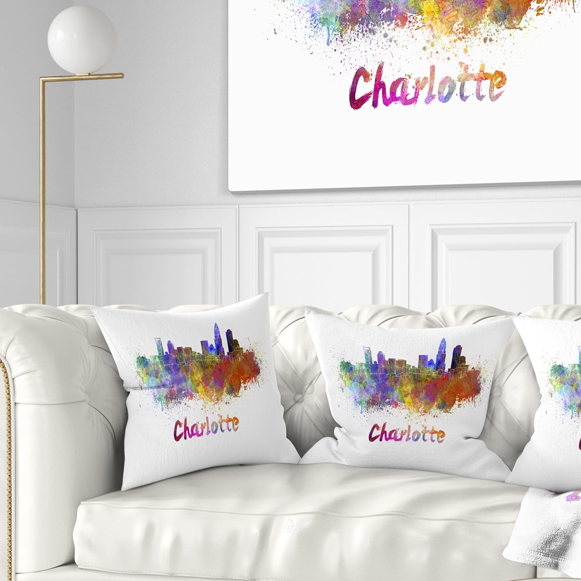 Designart Charlotte Skyline - Cityscape Throw Pillow - 18x18